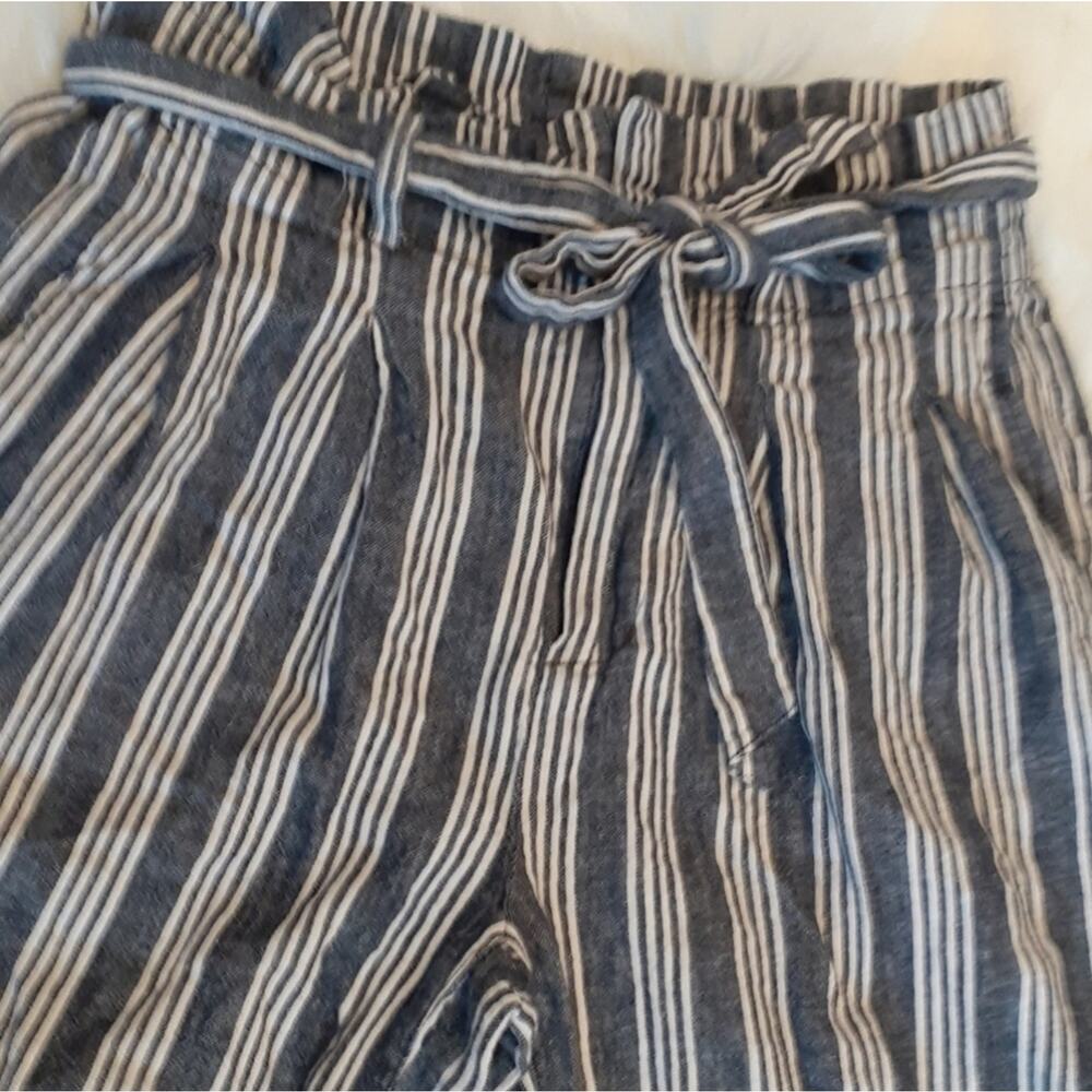 MADEWELL Blue & White Stripe Linen Paperbag Ankle Pants Coastal Vacation Sz: 0 - Picture 8 of 16
